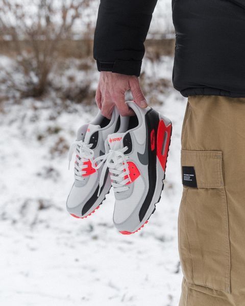 Оригинальные мужские кроссовки Nike Air Max 90 Gore-Tex "Summit White/Bright Crimson/Cool Grey" (FD5810-101) FD5810-101 фото